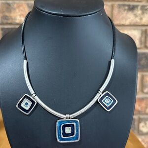 Chico's Necklace Square Pendant Blue Tribal Boho Necklace